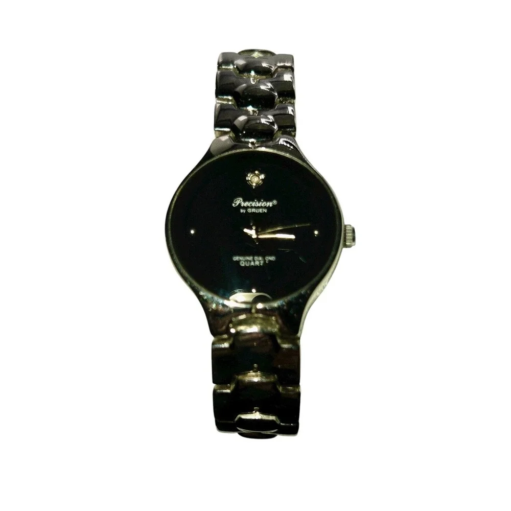 Gruen Precision‎ Genuine Diamond Womens 27MM Watch Black & Steel